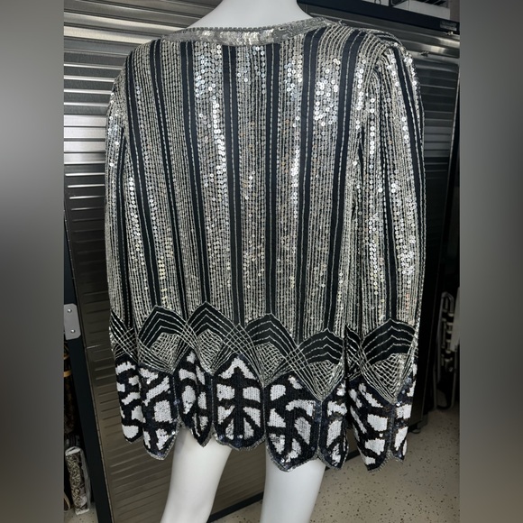 Judith Ann Creations 100% Pure Silk Sequin Beaded Blazer Medium Vintage - Picture 6 of 9